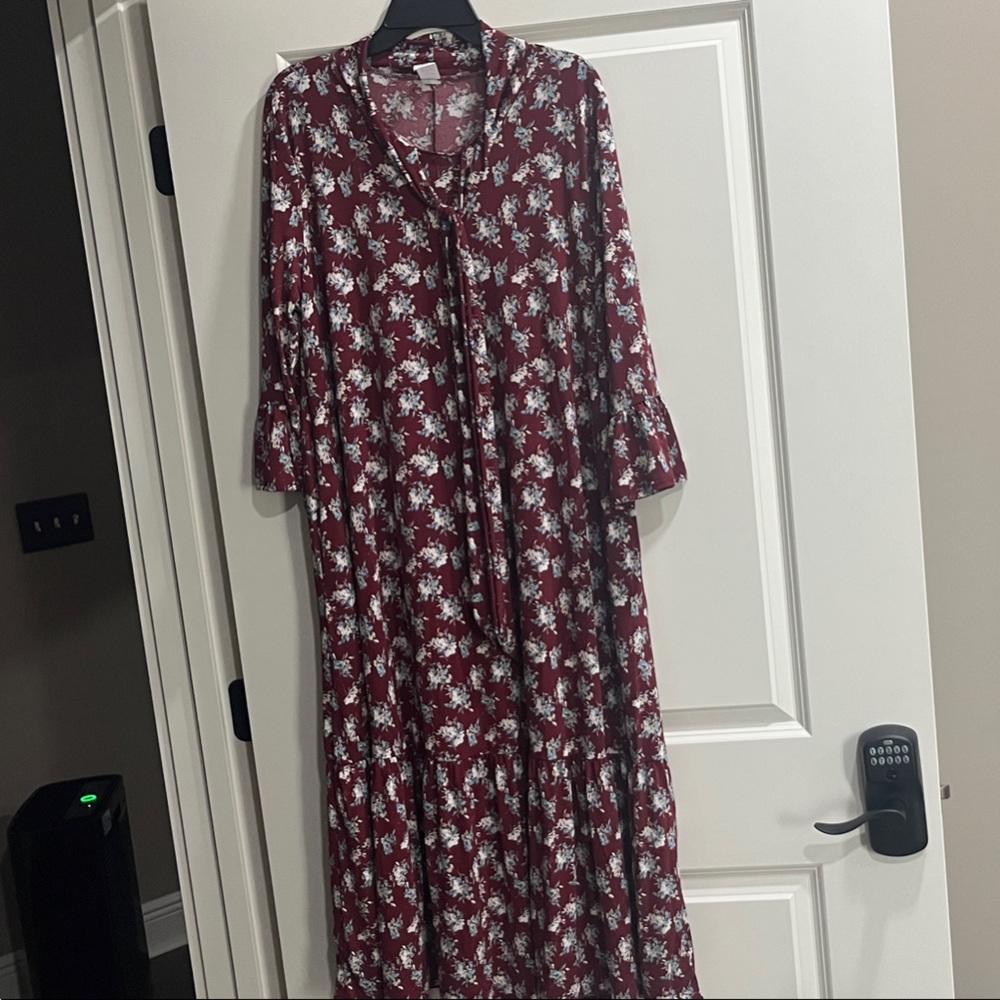 Floral Maxi Dress in Burgundy and White